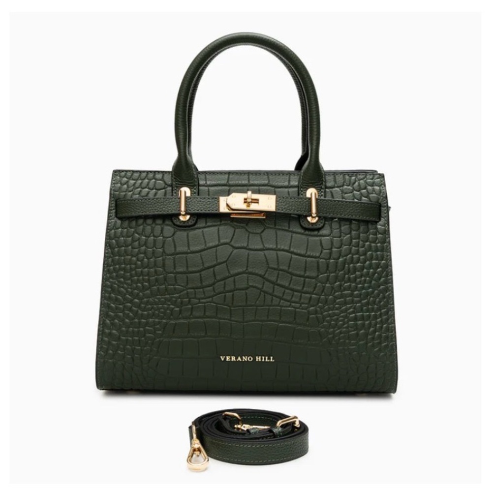 Verano Hill Leather Sage Green Leather Croc-Embossed Handbag Retail $165